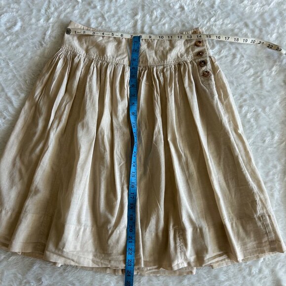 Banana Republic Tan Khaki Pleated A-Line Skirt Side Buttons 100% Cotton Size 4 - Picture 2 of 6